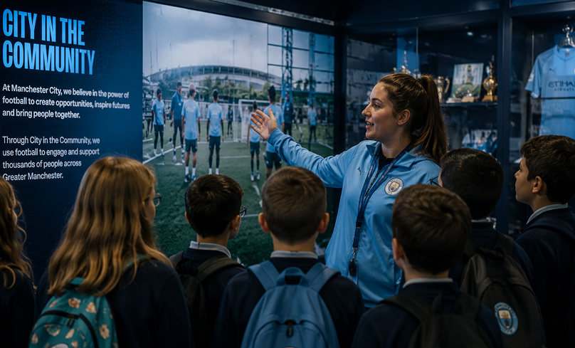 Educational coach with students at City Challenge